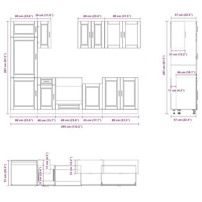 8 Piece Kitchen Cabinet Set Kalmar Concrete Grey Engineered Wood