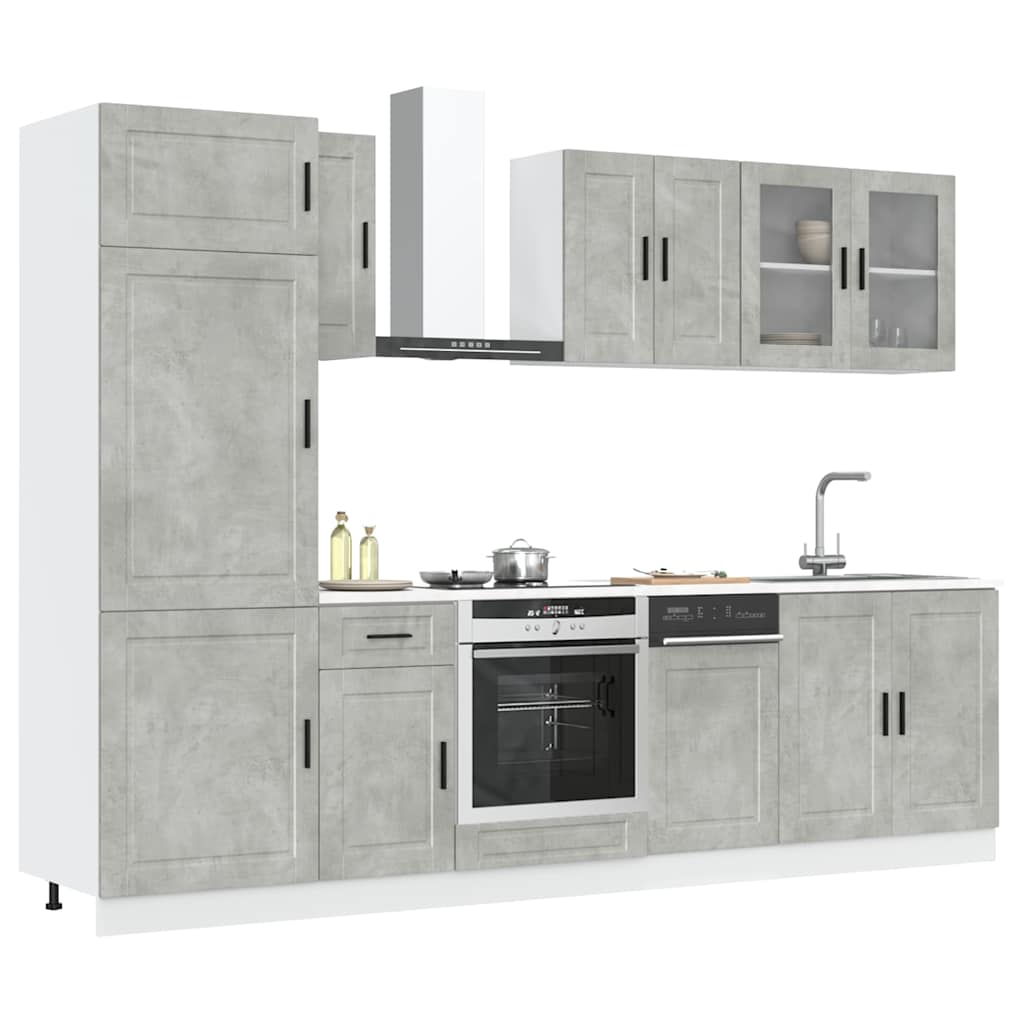 8 Piece Kitchen Cabinet Set Kalmar Concrete Grey Engineered Wood