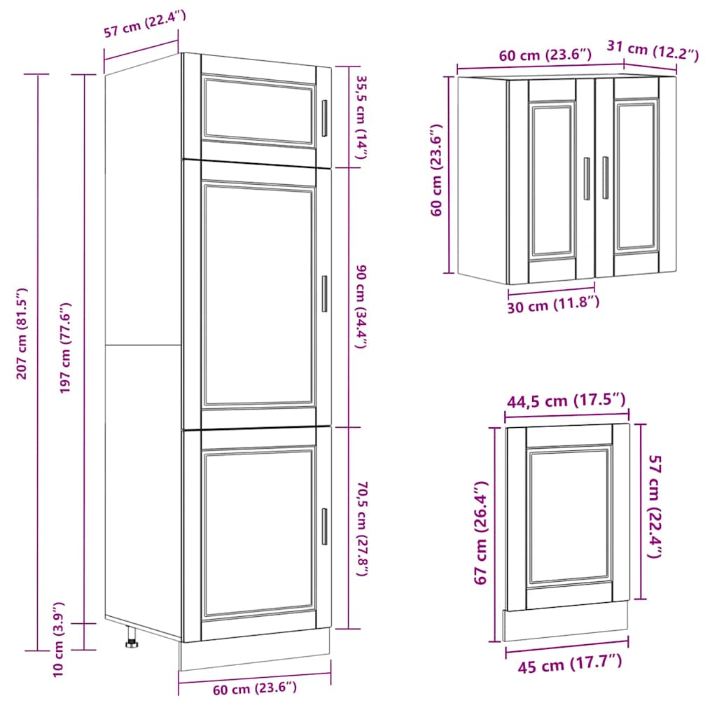 8 Piece Kitchen Cabinet Set Kalmar Smoked Oak Engineered Wood