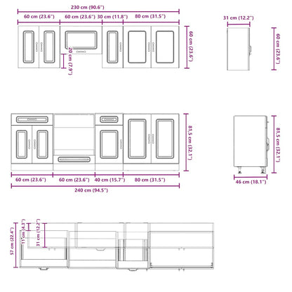 8 Piece Kitchen Cabinet Set Kalmar White Engineered Wood