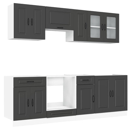 8 Piece Kitchen Cabinet Set Kalmar Black Engineered Wood