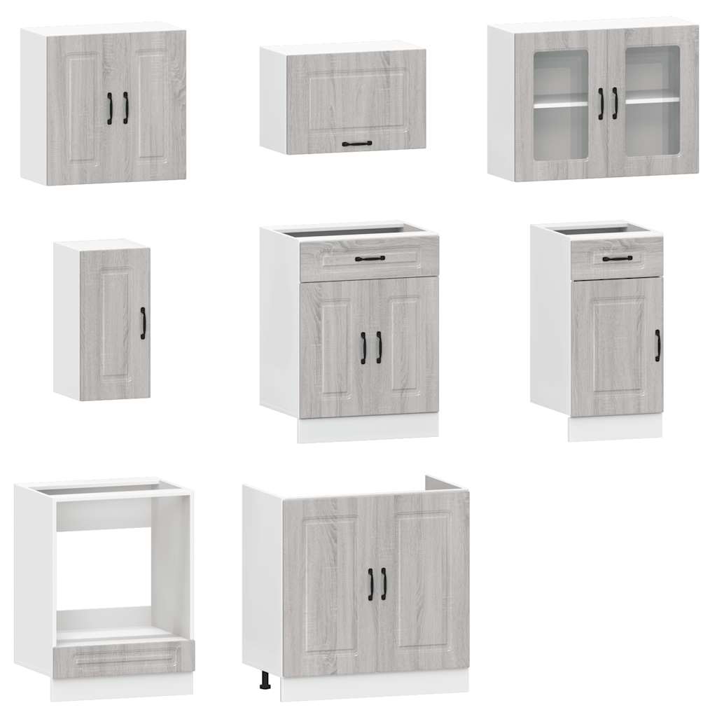 8 Piece Kitchen Cabinet Set Kalmar Grey Sonoma Engineered Wood