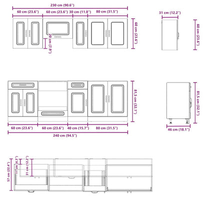 8 Piece Kitchen Cabinet Set Kalmar Grey Sonoma Engineered Wood