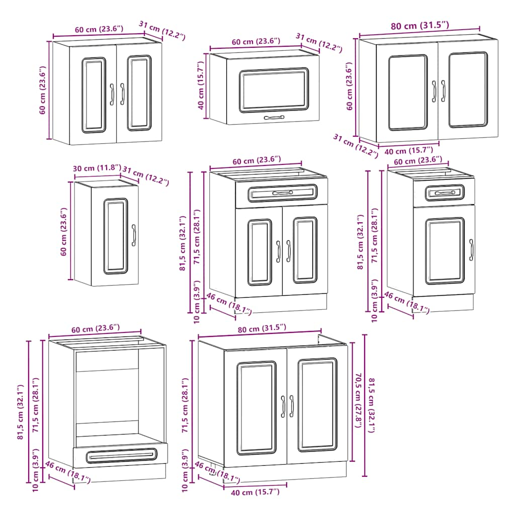 8 Piece Kitchen Cabinet Set Kalmar Grey Sonoma Engineered Wood