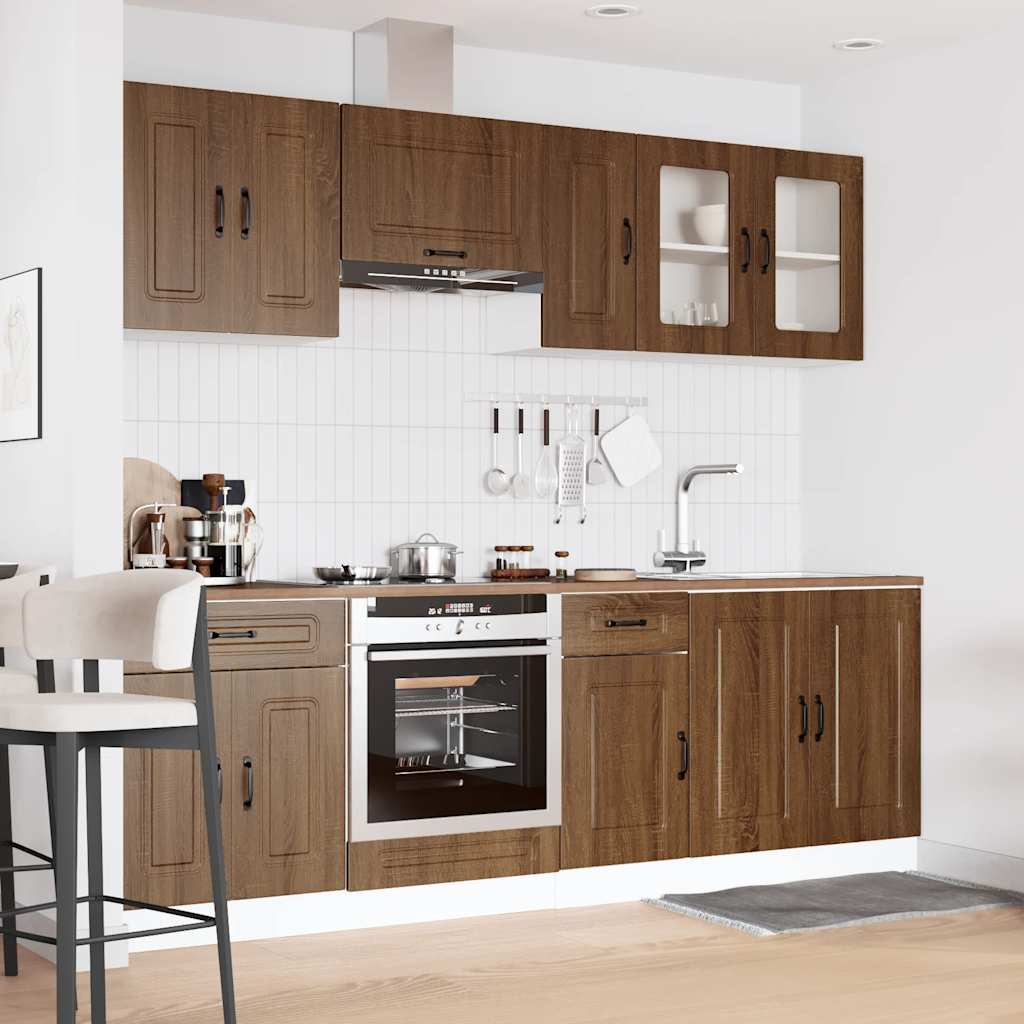 8 Piece Kitchen Cabinet Set Kalmar Brown Oak Engineered Wood