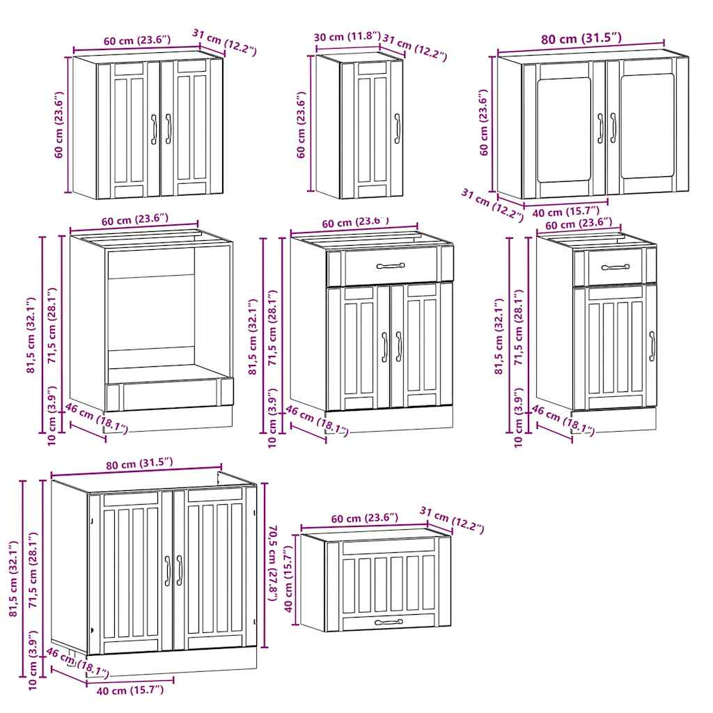 8 Piece Kitchen Cabinet Set Kalmar Black Engineered Wood