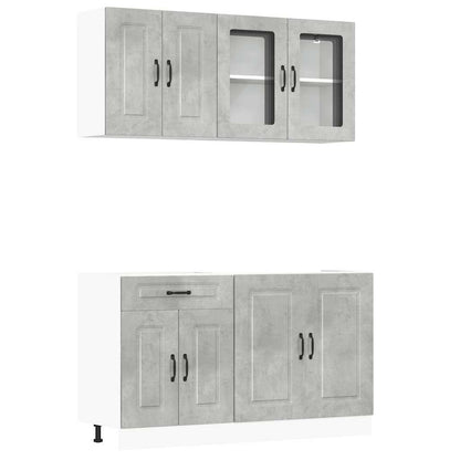 4 Piece Kitchen Cabinet Set Kalmar Concrete Grey Engineered Wood