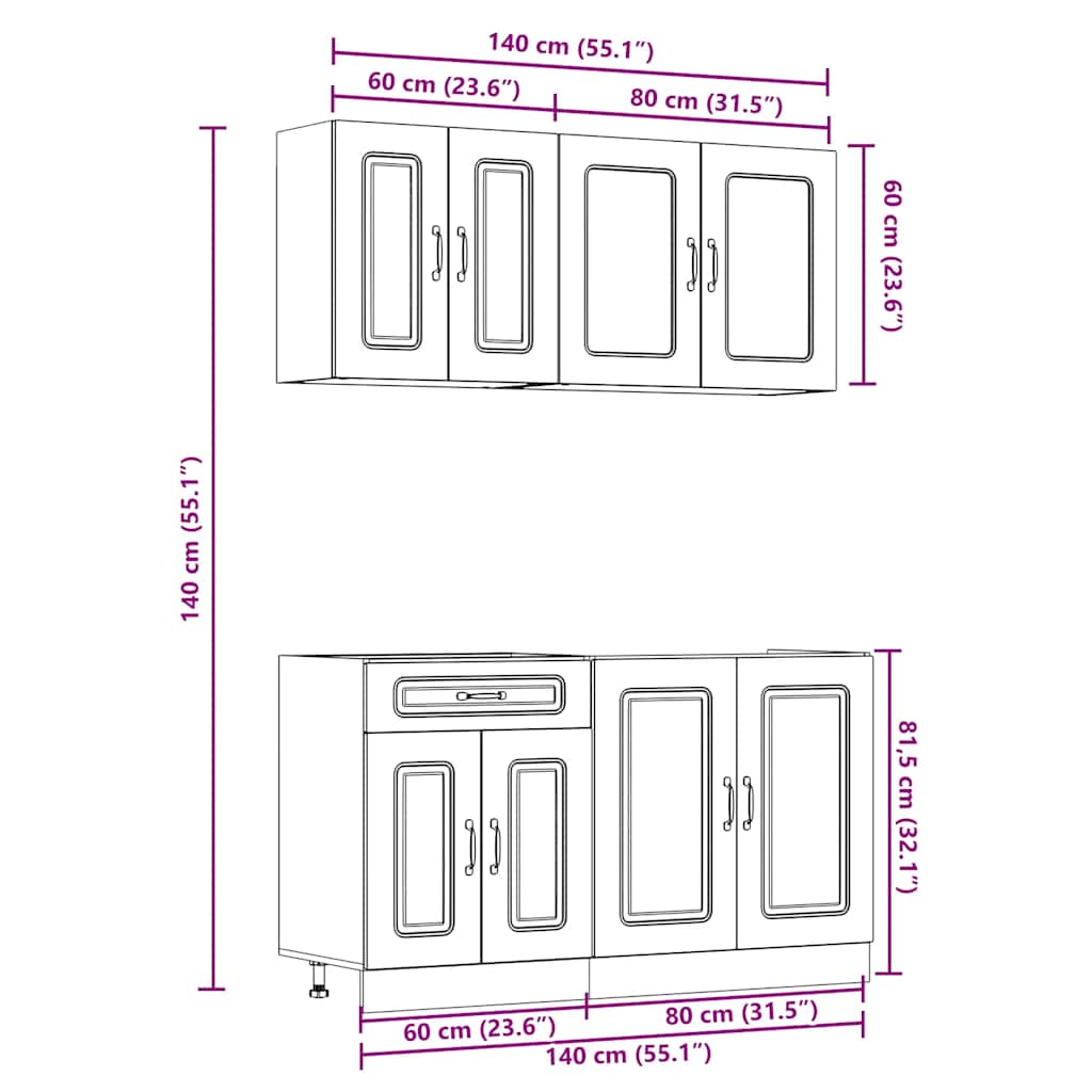 4 Piece Kitchen Cabinet Set Kalmar Concrete Grey Engineered Wood