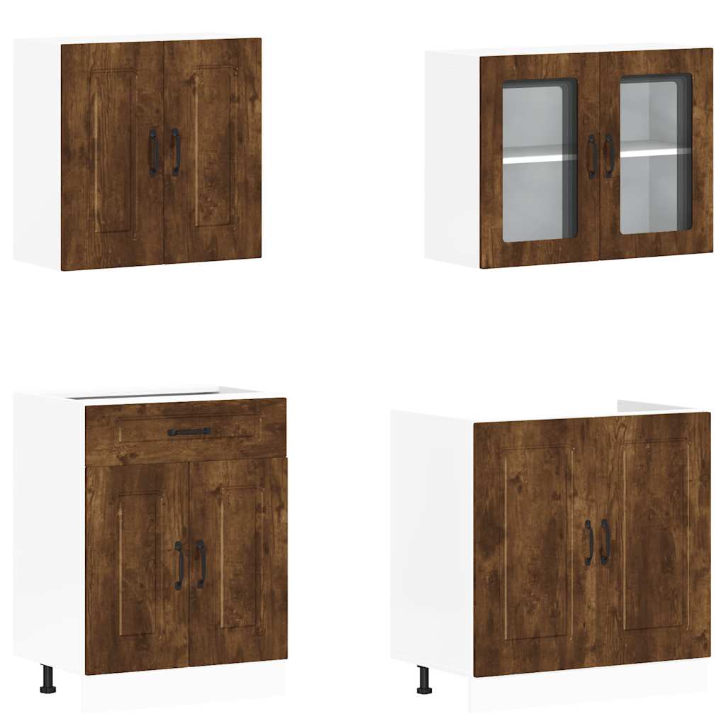 4 Piece Kitchen Cabinet Set Kalmar Smoked Oak Engineered Wood