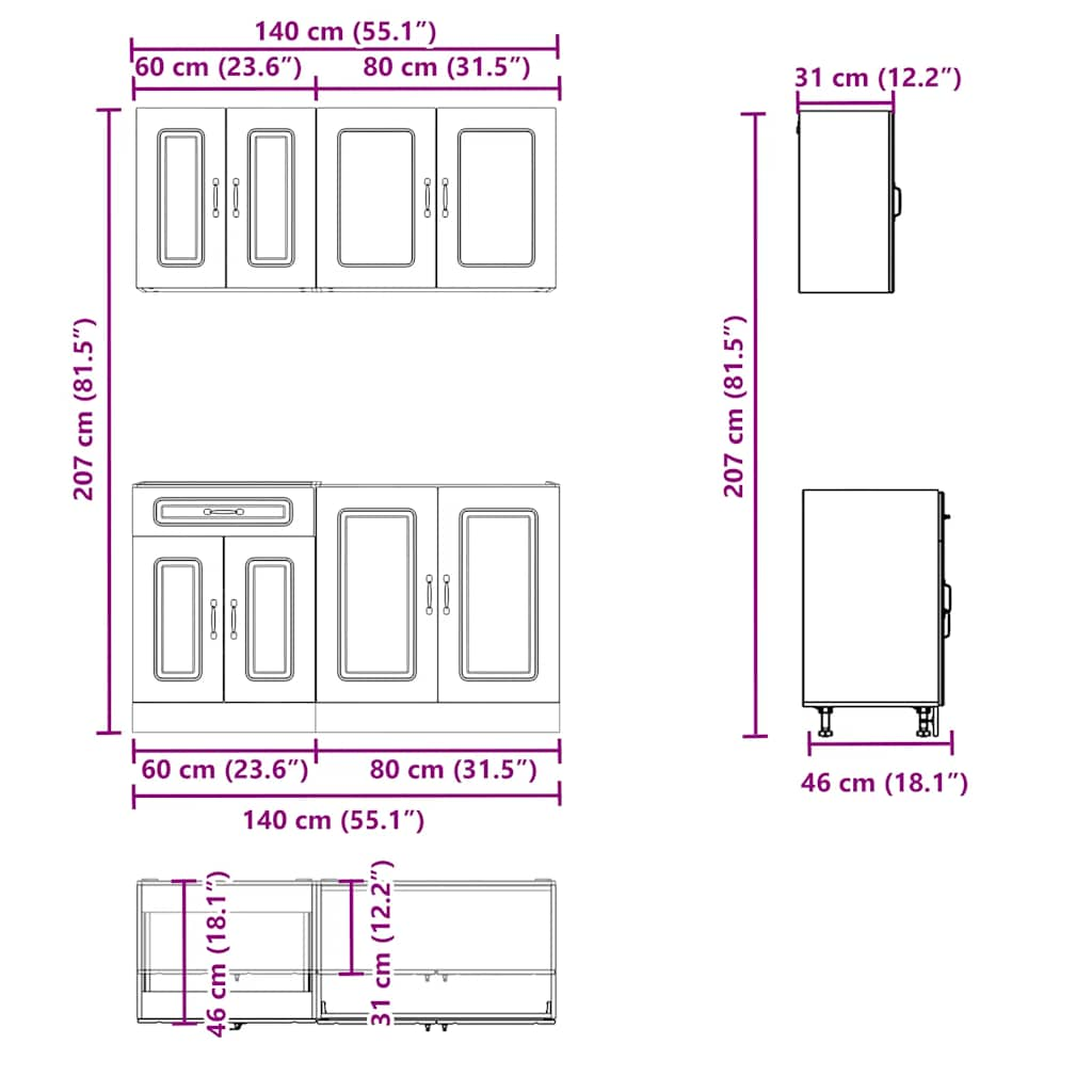 4 Piece Kitchen Cabinet Set Kalmar Grey Sonoma Engineered Wood