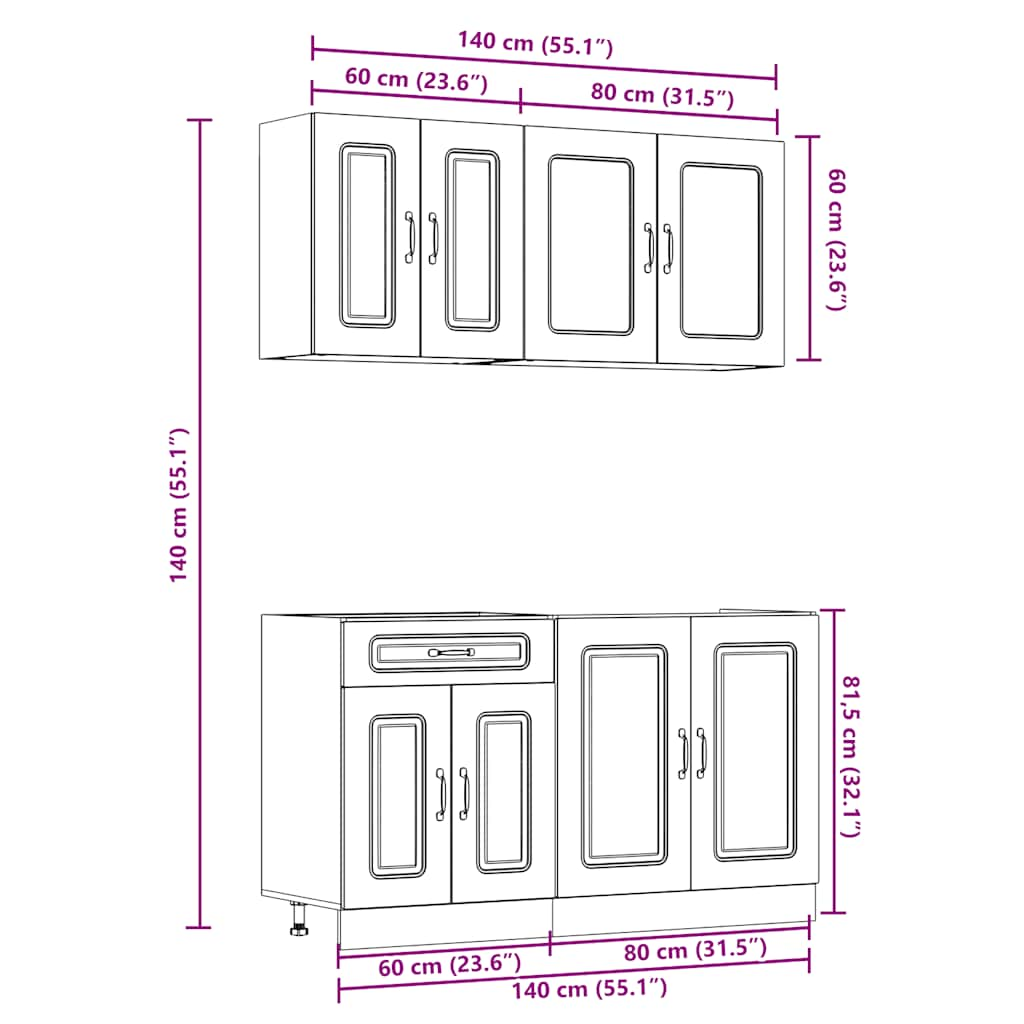 4 Piece Kitchen Cabinet Set Kalmar Brown Oak Engineered Wood