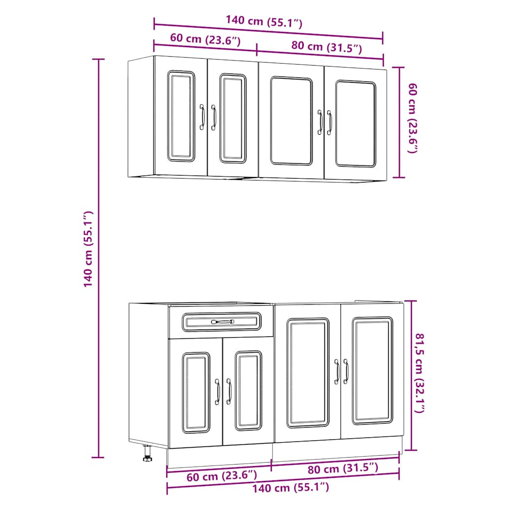 4 Piece Kitchen Cabinet Set Kalmar Old Wood Engineered Wood