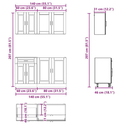 4 Piece Kitchen Cabinet Set Kalmar Brown Oak Engineered Wood