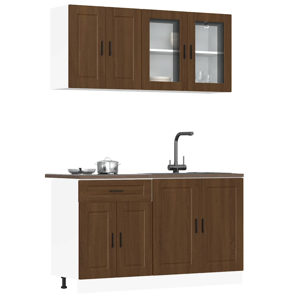 4 Piece Kitchen Cabinet Set Kalmar Brown Oak Engineered Wood