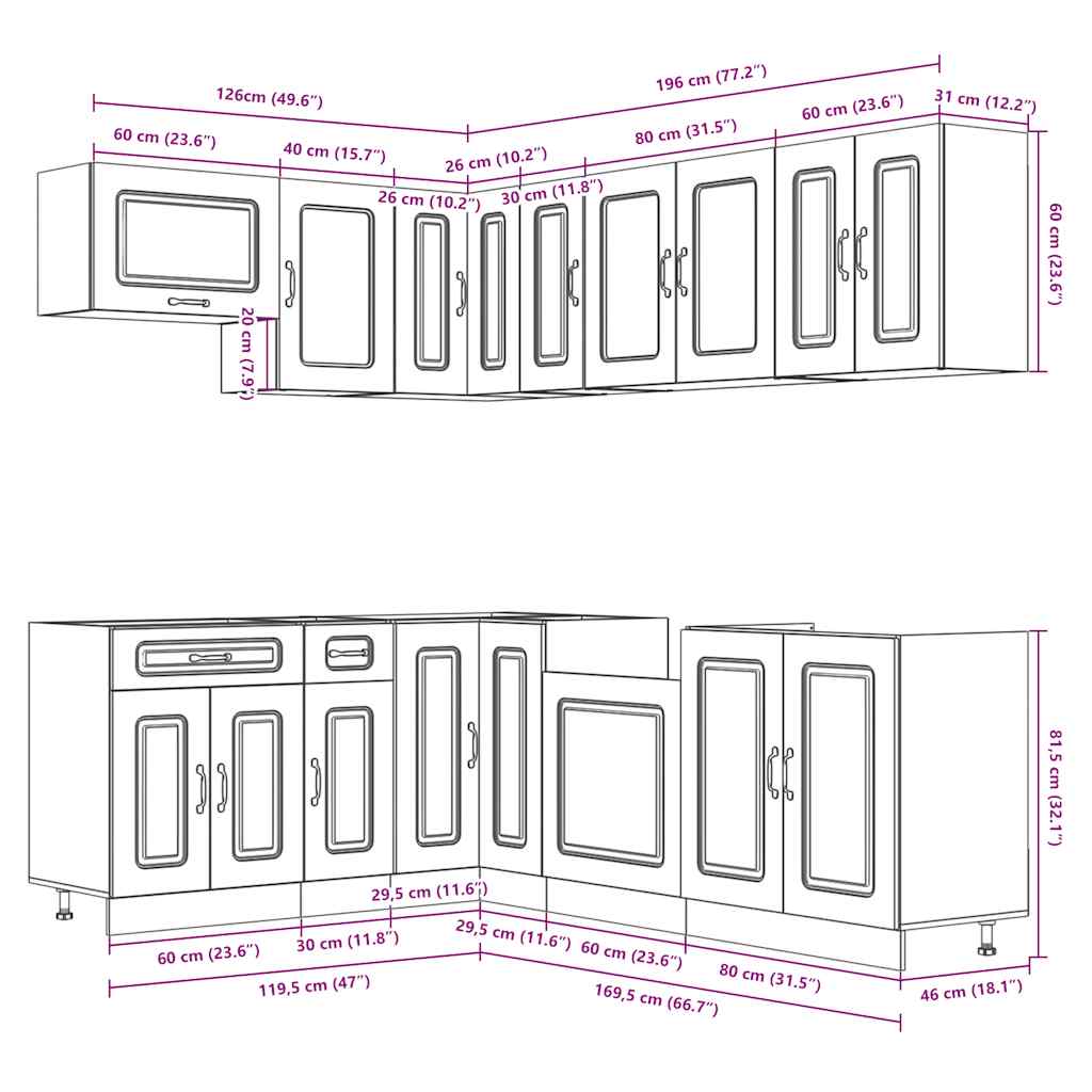 11 Piece Kitchen Cabinet Set Kalmar Gloss White Engineered Wood