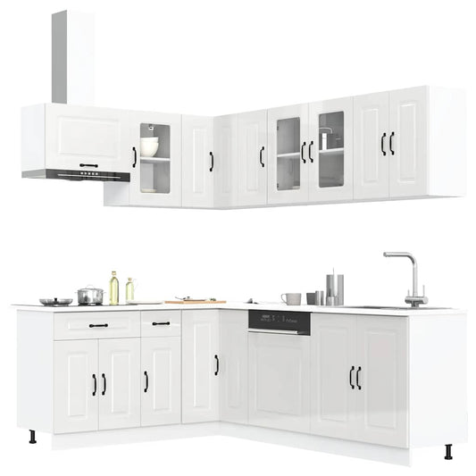 11 Piece Kitchen Cabinet Set Kalmar Gloss White Engineered Wood