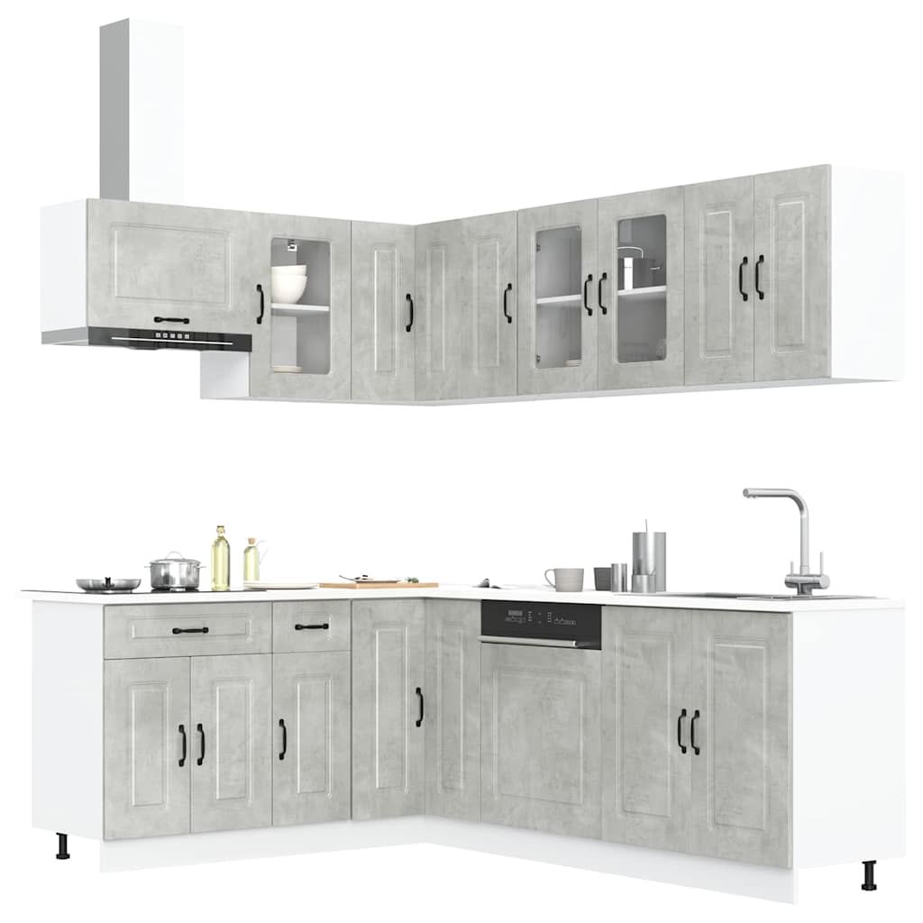 11 Piece Kitchen Cabinet Set Kalmar Concrete Grey Engineered Wood