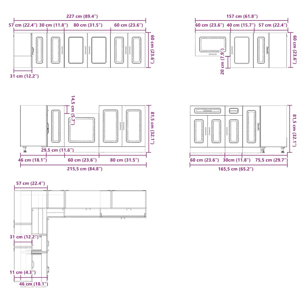 11 Piece Kitchen Cabinet Set Kalmar Smoked Oak Engineered Wood