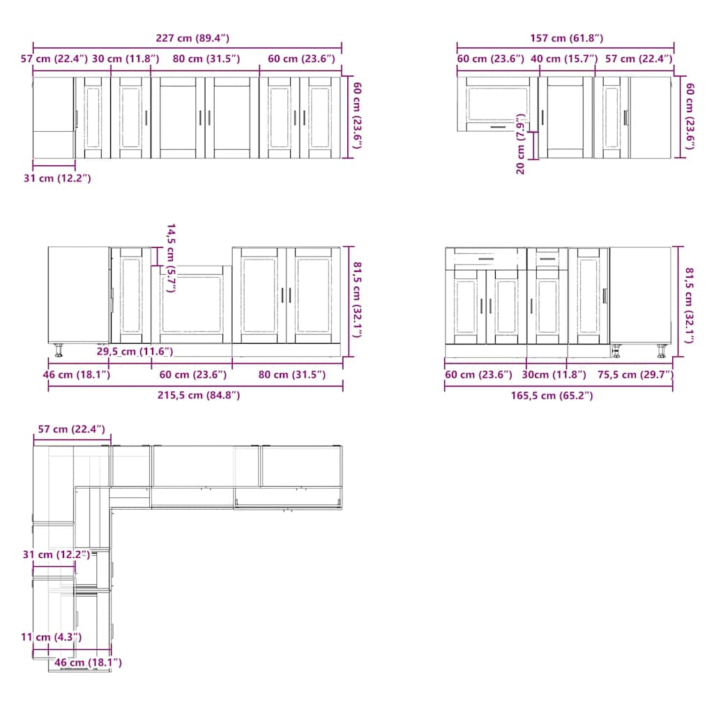 11 Piece Kitchen Cabinet Set Porto Black Engineered Wood