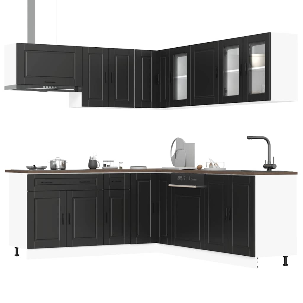 11 Piece Kitchen Cabinet Set Porto Black Engineered Wood