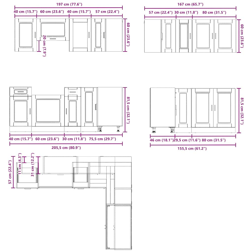 11 Piece Kitchen Cabinet Set Porto Concrete Grey Engineered Wood