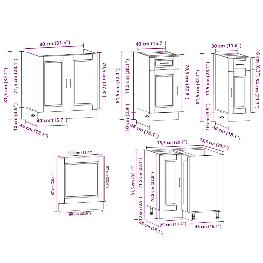 11 Piece Kitchen Cabinet Set Porto Concrete Grey Engineered Wood