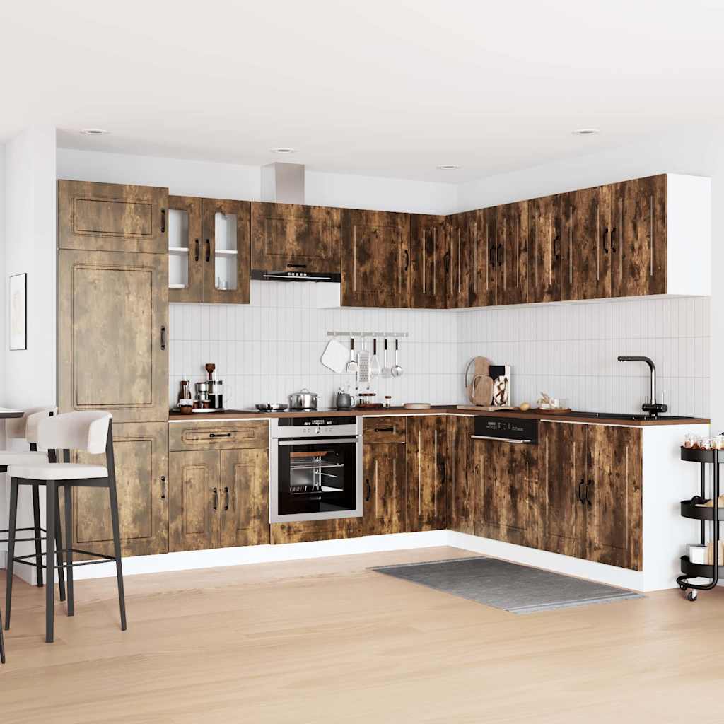 14 Piece Kitchen Cabinet Set Kalmar Smoked Oak Engineered Wood