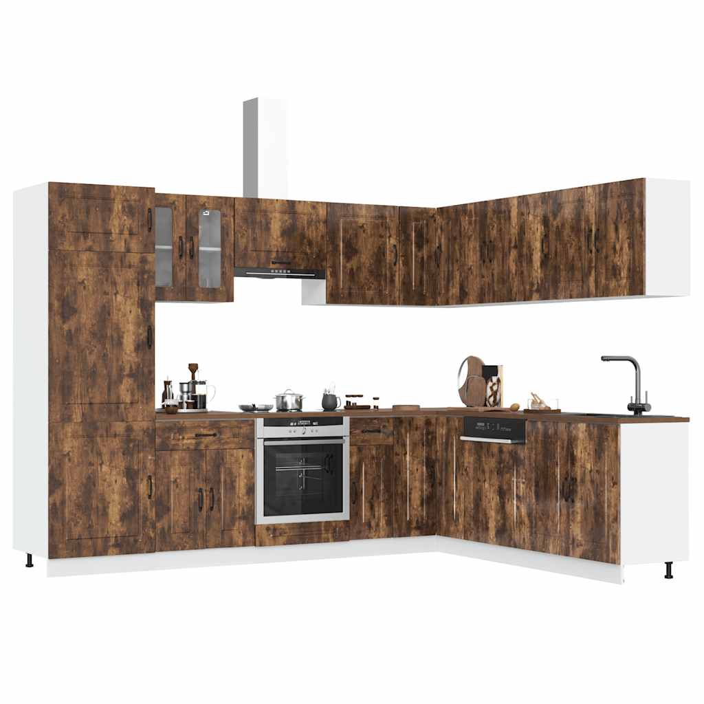 14 Piece Kitchen Cabinet Set Kalmar Smoked Oak Engineered Wood