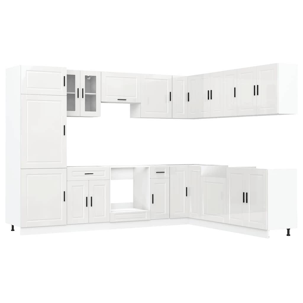 14 Piece Kitchen Cabinet Set Porto Gloss White Engineered Wood