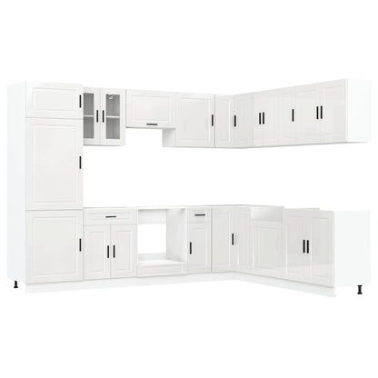 14 Piece Kitchen Cabinet Set Porto Gloss White Engineered Wood