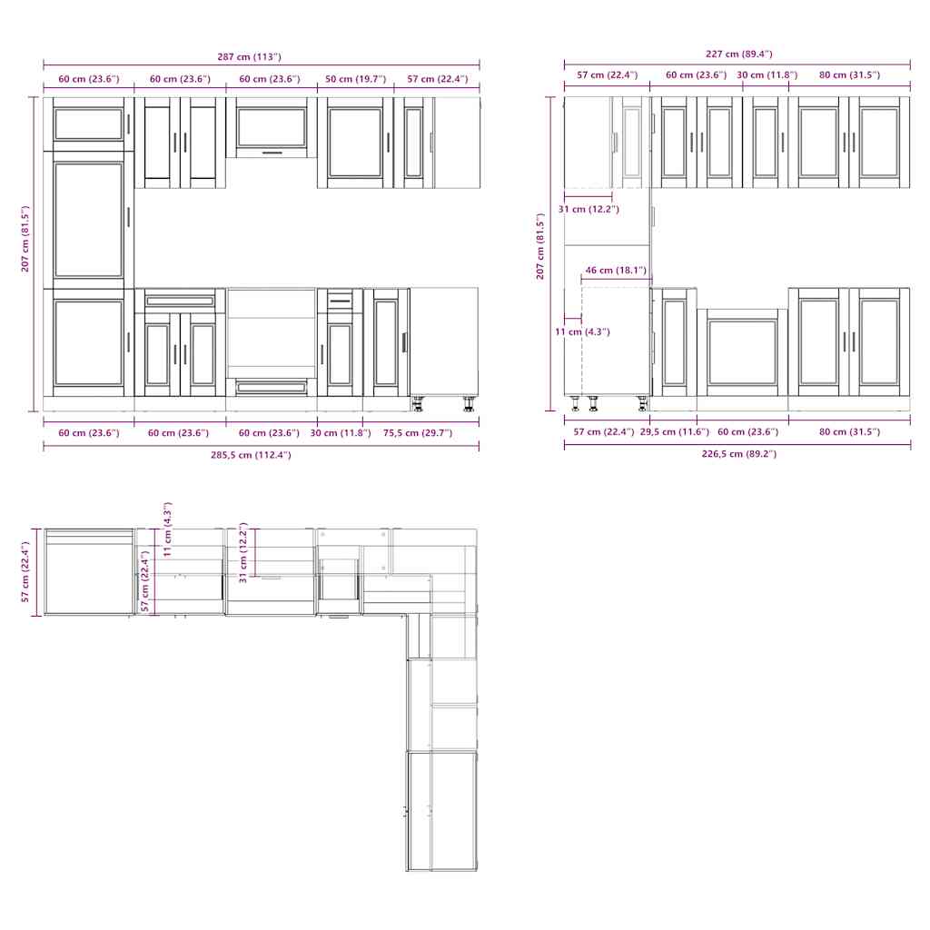 14 Piece Kitchen Cabinet Set Porto Smoked Oak Engineered Wood