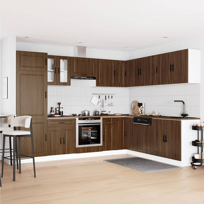 14 Piece Kitchen Cabinet Set Porto Brown Oak Engineered Wood