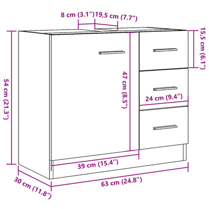 Sink Cabinet Old Wood 63x30x54 cm Engineered Wood