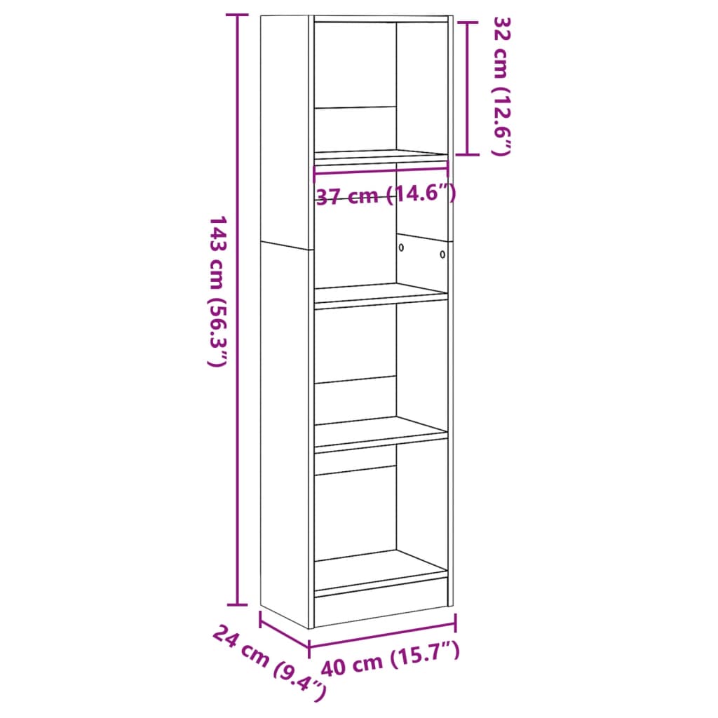 Bookcase White 40x24x143 cm Engineered Wood