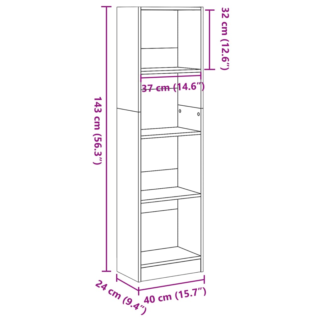 Bookcase Concrete Grey 40x24x143 cm Engineered Wood