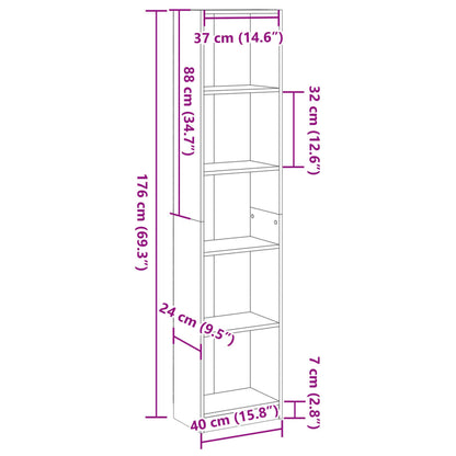 Bookcase Black 40x24x176 cm Engineered Wood