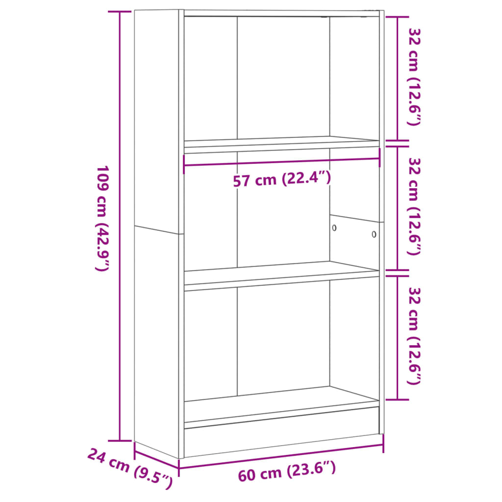 Bookcase White 60x24x109 cm Engineered Wood