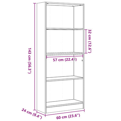 Bookcase Black 60x24x143 cm Engineered Wood