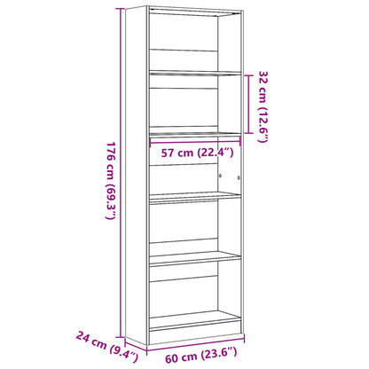 Bookcase White 60x24x176 cm Engineered Wood