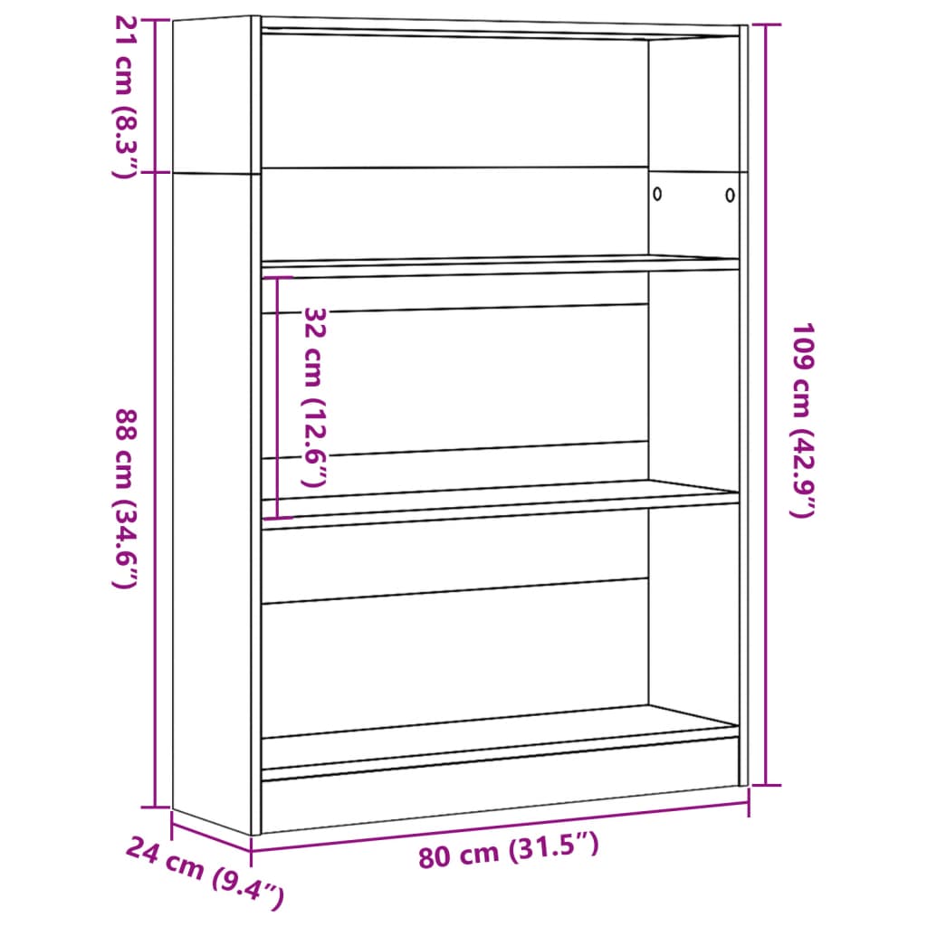 Bookcase Black 80x24x109 cm Engineered Wood