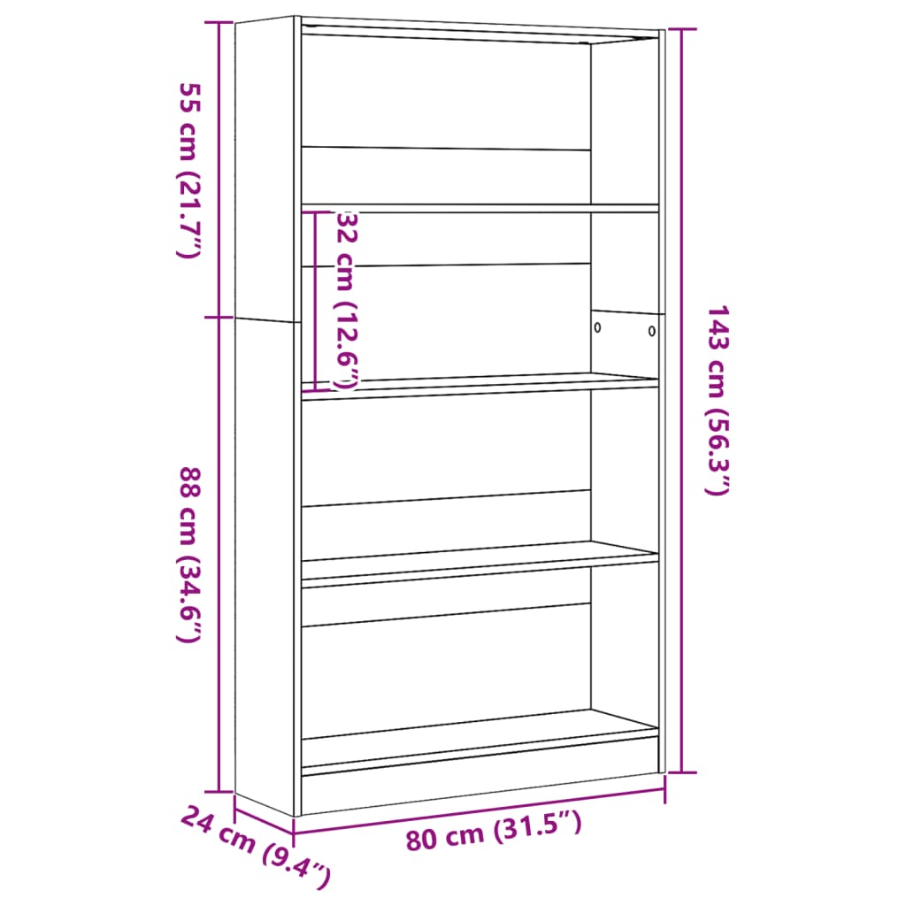 Bookcase Black 80x24x143 cm Engineered Wood