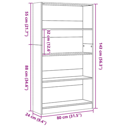 Bookcase Sonoma Oak 80x24x143 cm Engineered Wood