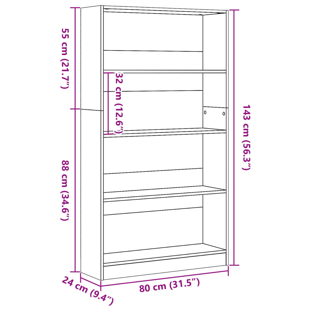 Bookcase Concrete Grey 80x24x143 cm Engineered Wood