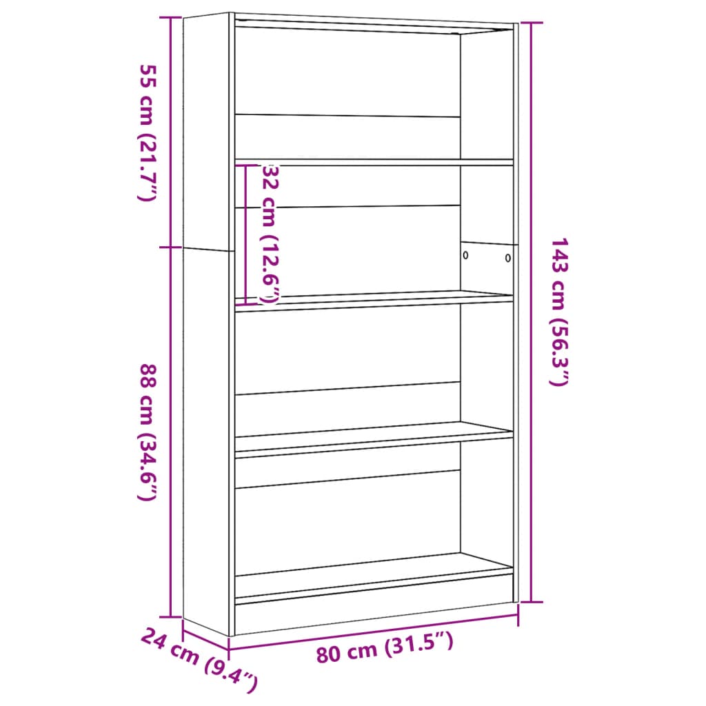 Bookcase Smoked Oak 80x24x143 cm Engineered Wood