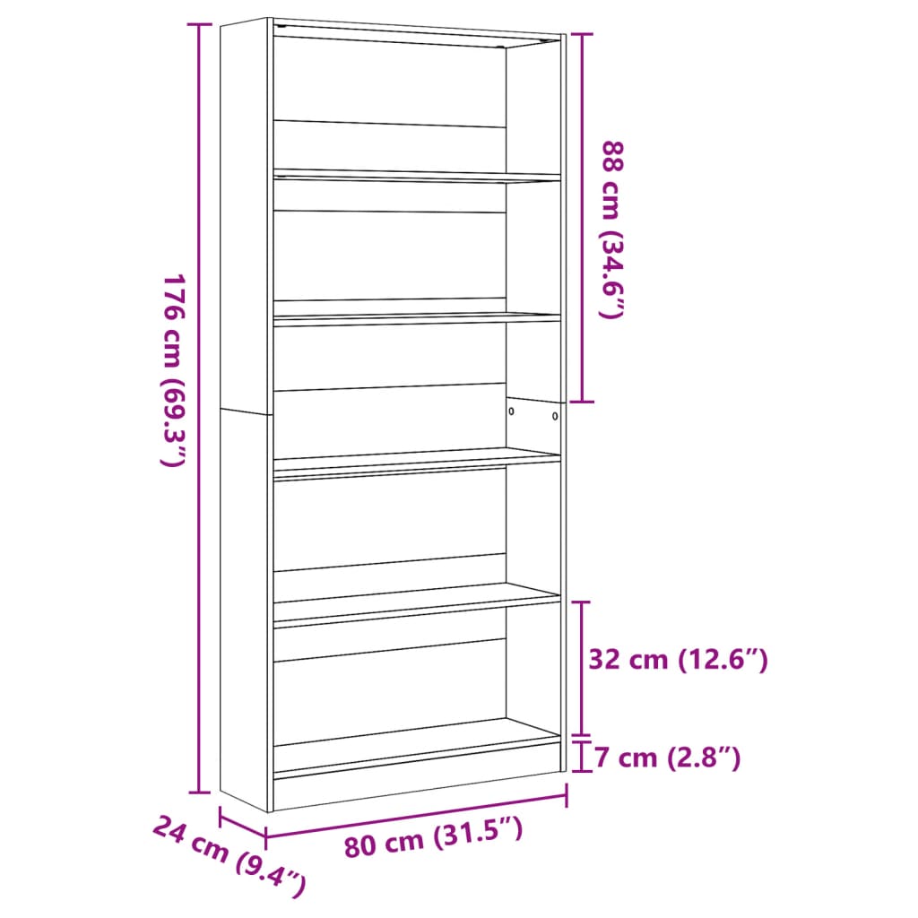 Bookcase Artisian Oak 80x24x176 cm Engineered Wood