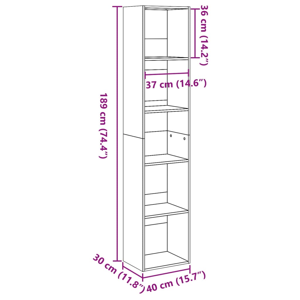 Bookcase Black 40x30x189 cm Engineered Wood