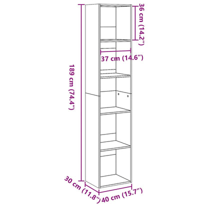 Bookcase Black 40x30x189 cm Engineered Wood