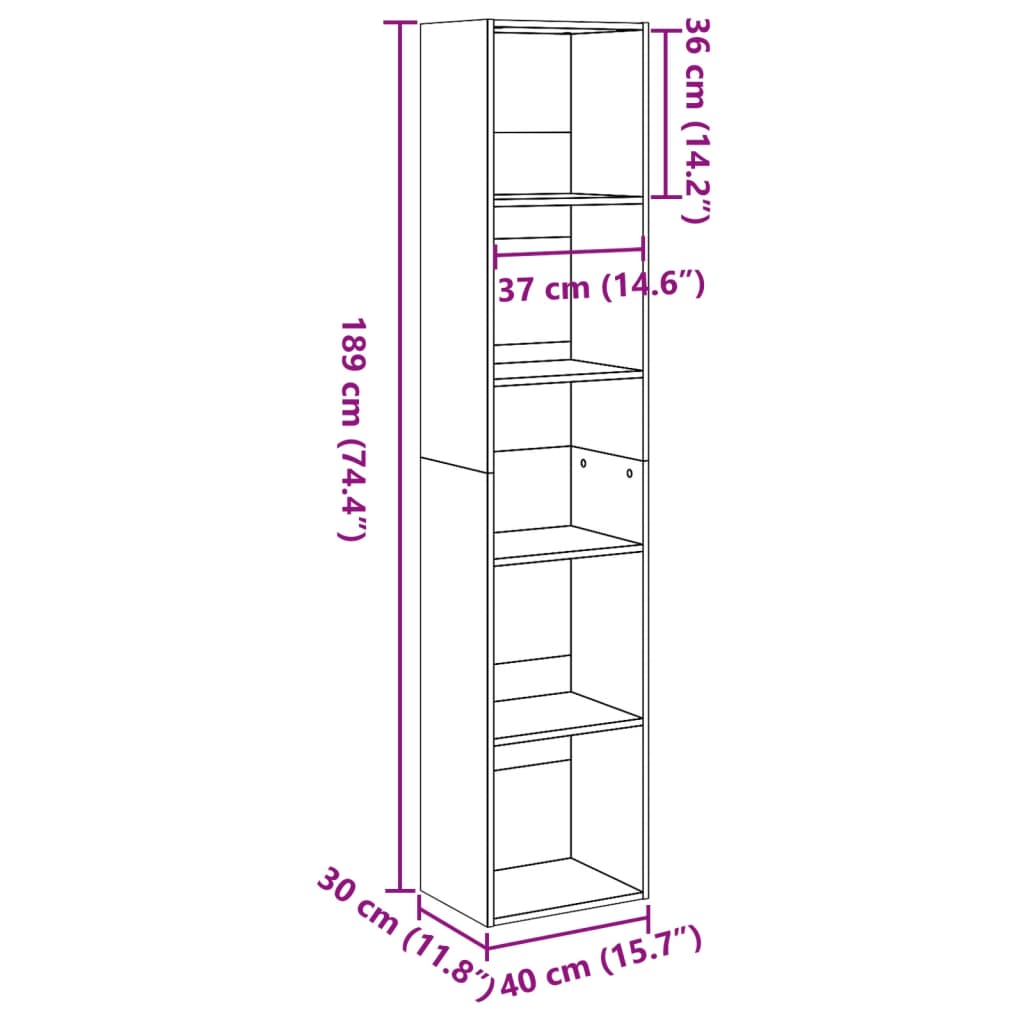 Bookcase Artisian Oak 40x30x189 cm Engineered Wood