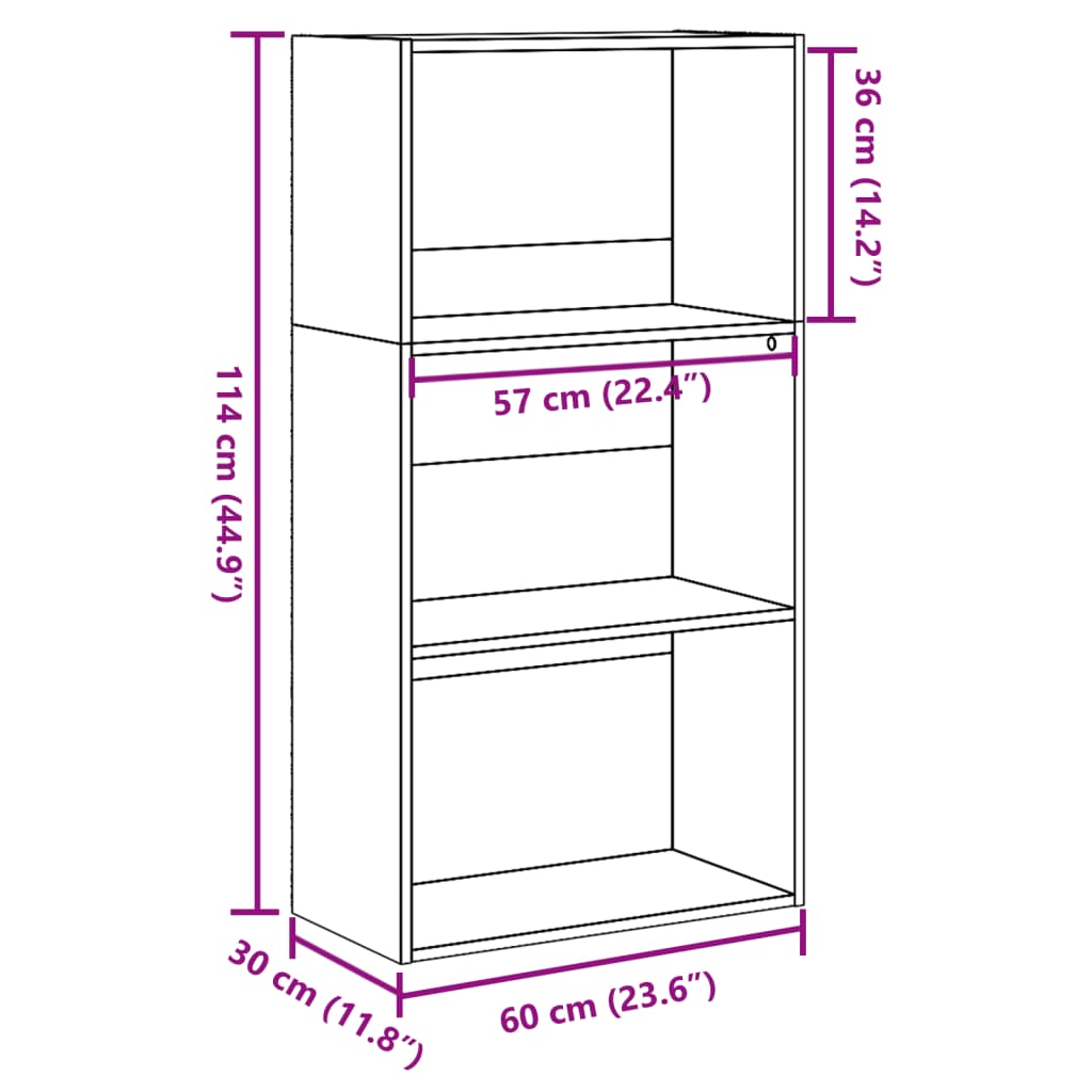 Bookcase Black 60x30x114 cm Engineered Wood