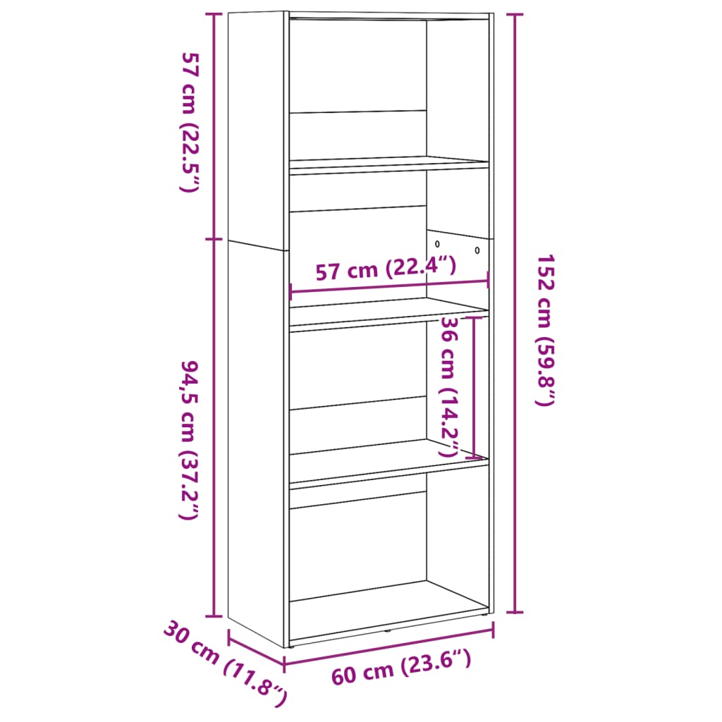 Bookcase Black 60x30x152 cm Engineered Wood